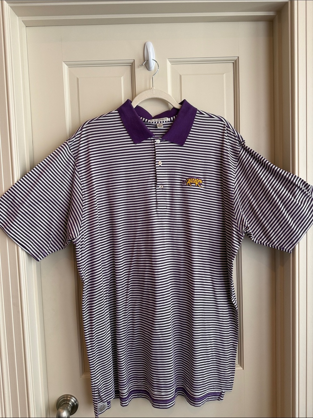 Peter Millar Purple and White Striped Polo